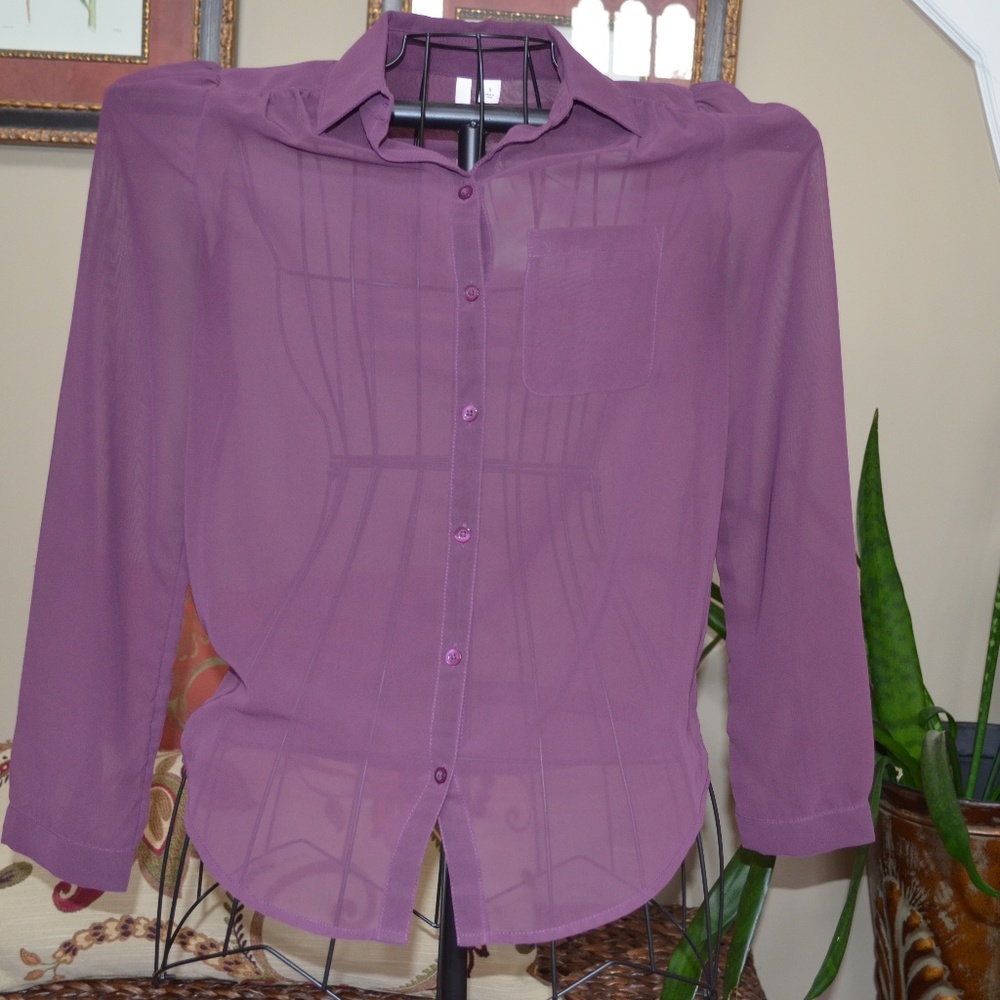 French Dark Purple Sheer Top Blouse Size Small